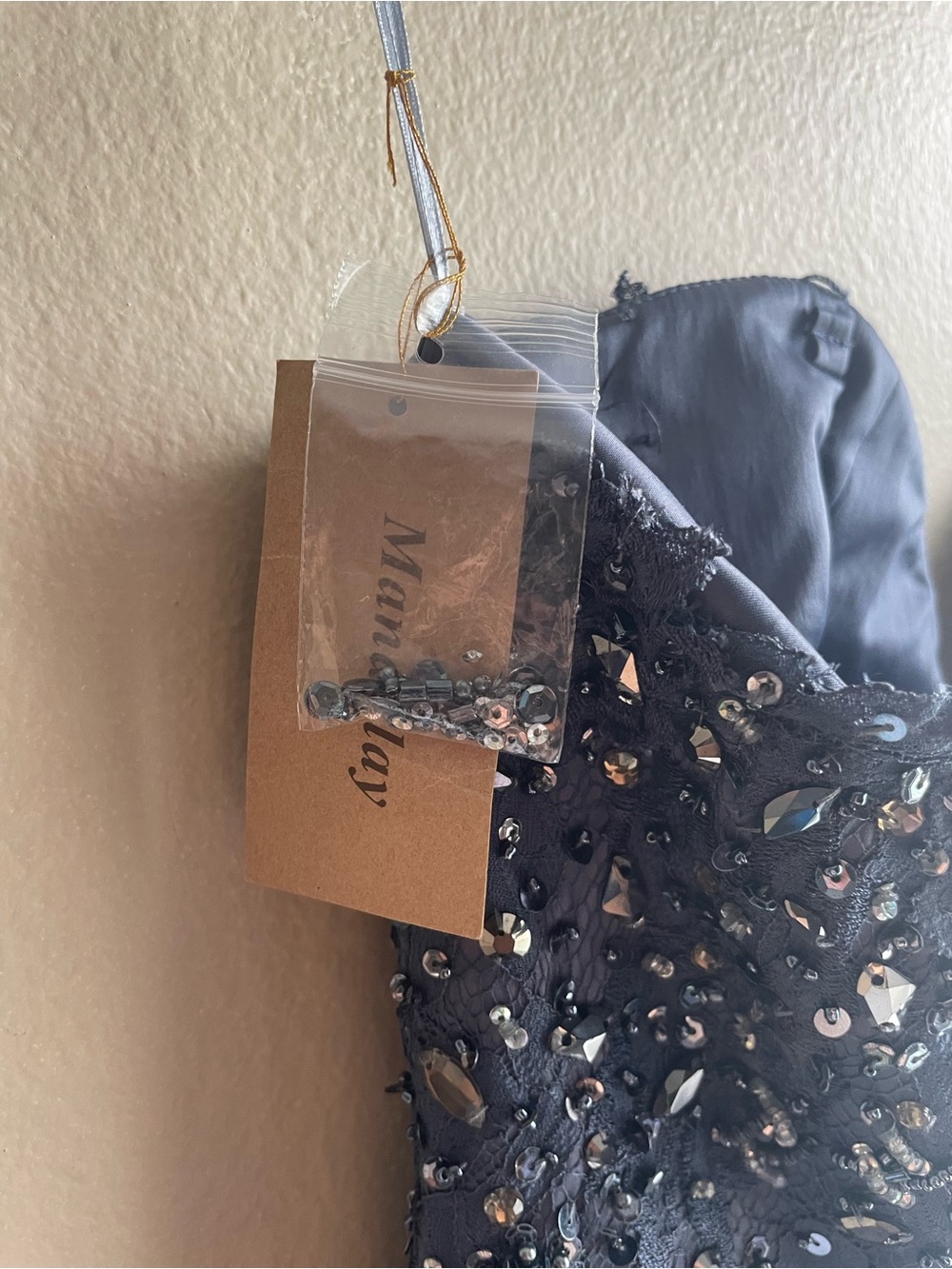 New Mandalay Beaded Strapless Blue Gray Embellished Peplum Cocktail Dress 10 - Picture 9 of 14